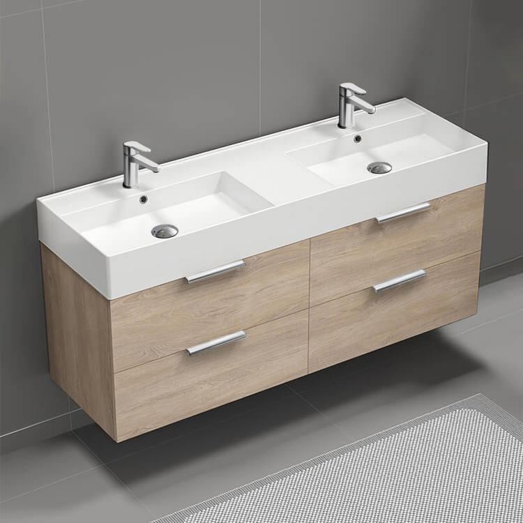 Bathroom Vanity Double Floating Bathroom Vanity, Modern, 56 Inch, Chrome Handles Nameeks DERIN240
